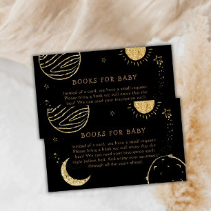 Black Gold Galaxy Moon Star Books For Baby Shower  Enclosure Card