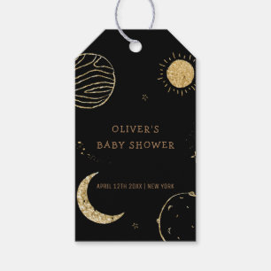 Black Gold Galaxy Moon Star Boy Baby Shower Gift Tags