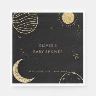 Black Gold Galaxy Moon Star Boy Baby Shower Napkin