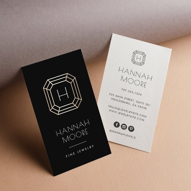 Black & Gold Gem Monogram Logo | Jewelry Business Card (Creator Uploaded)