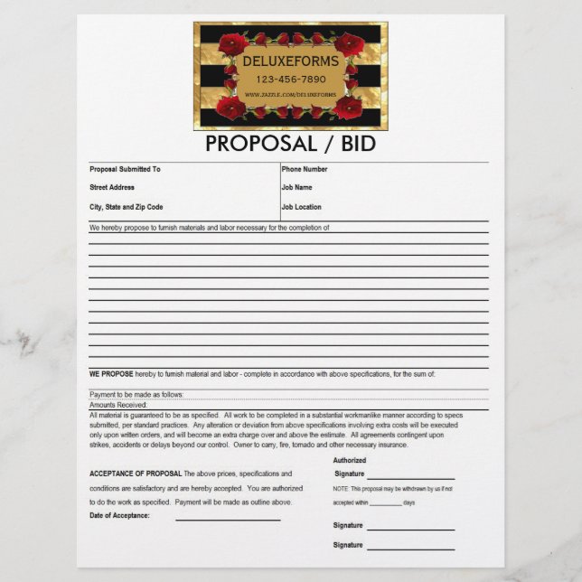 Black Gold Gem Roses Proposal Form (Front)