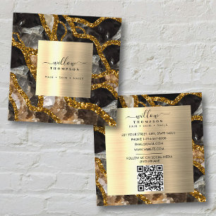Black Gold Geode Agate Social Media QR Code Square Business Card