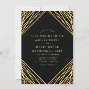 Black Gold Geometric Abstract Lines Wedding Invitation