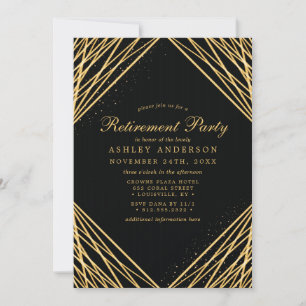 Black Gold Geometric Abstract Retirement Party Invitation