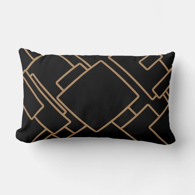 Black & Gold Geometric Abstract Shapes Pattern Lumbar Cushion (Front)