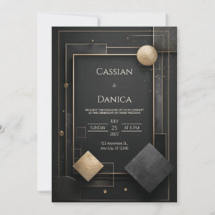 Black Gold Geometric Art Deco Opulent Wedding Invitation