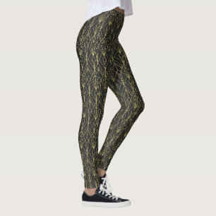 Black gold geometric art deco vintage pattern leggings