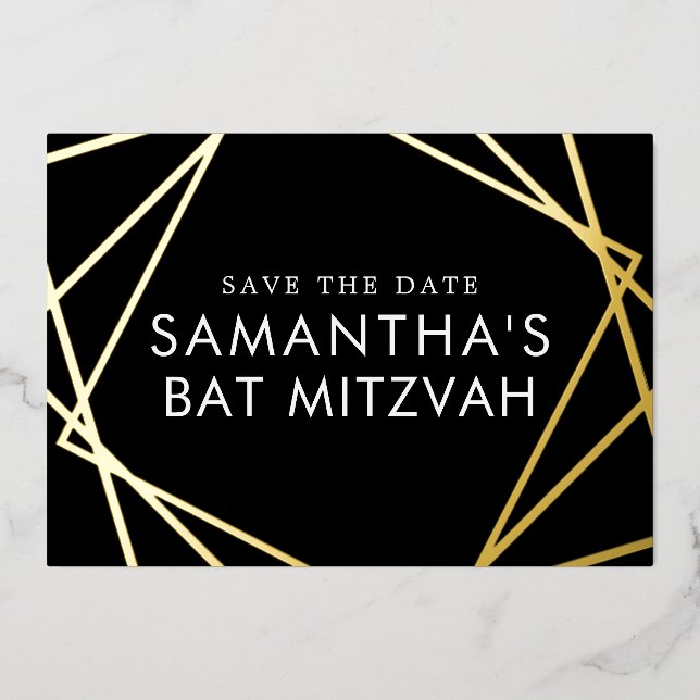 Black Gold Geometric Bat Mitzvah Save the Date (Front)