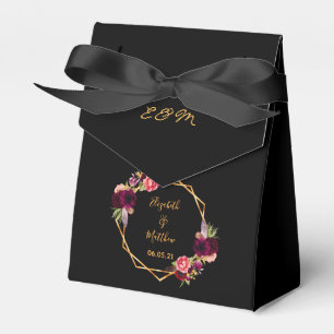 Black gold geometric burgundy florals wedding favour box