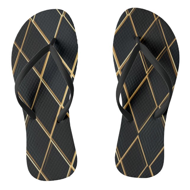 Black & Gold Geometric Design Flip Flops (Footbed)