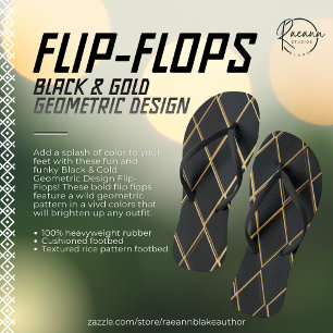Black & Gold Geometric Design Flip Flops