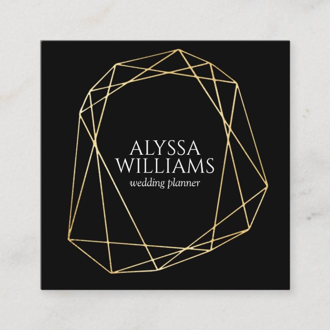 Black & Gold Geometric Frame Elegant Modern Luxury Square Business Card (Front)