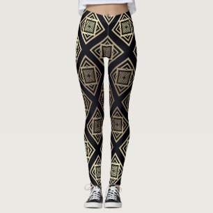 Black & Gold Geometric Leggings