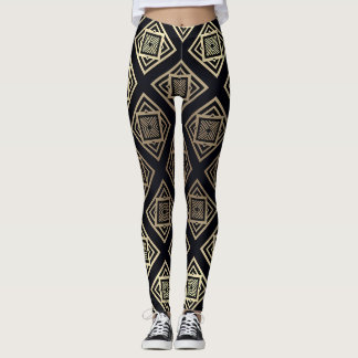 Black & Gold Geometric Leggings
