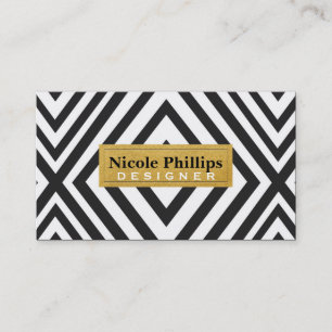 Black & Gold Geometric Lines Chic Business Card