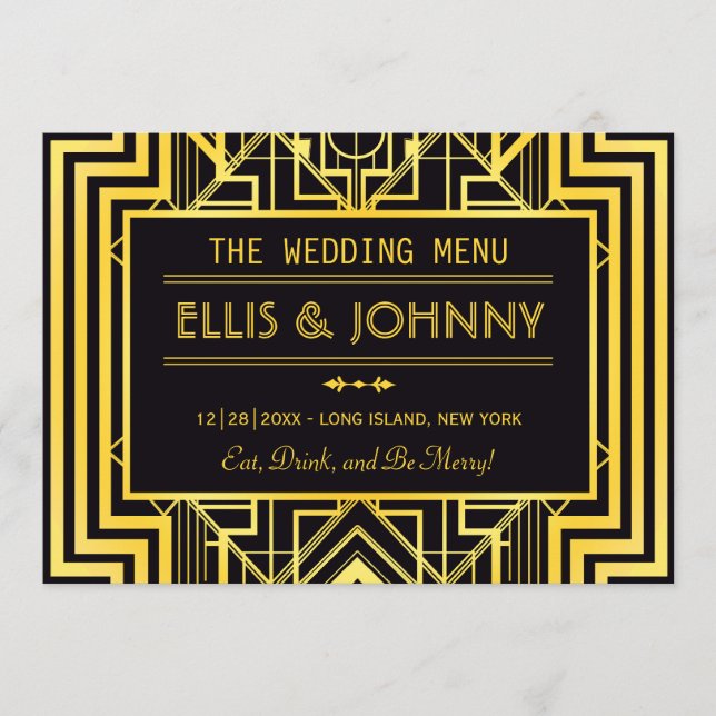 Black & Gold Geometric Menu Cards (Front)