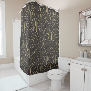 Black Gold Geometric Pattern   Art Deco Shower Curtain