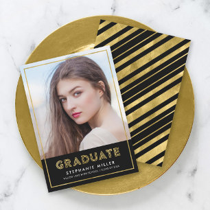 Black Gold Geometric Photo Graduation Announcement