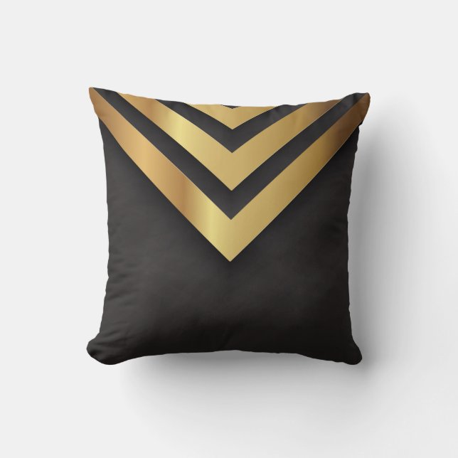 Black & Gold Geometric Triangles Design Cushion (Front)
