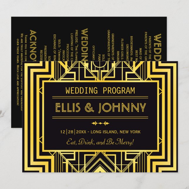 Black & Gold Geometric Wedding Programs Invitation (Front/Back)