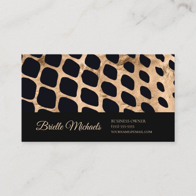 Black Gold Giraffe Print Design Business Card (Front)