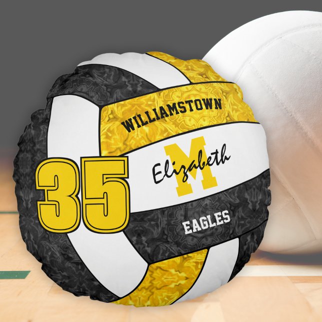 black gold girls sports volleyball team colours round cushion (Creator Uploaded)