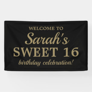Black Gold Girl's Sweet 16 Birthday Welcome Banner