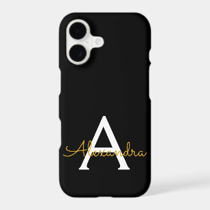 Black Gold Girly Script Monogram Name Modern