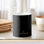 Black Gold Girly Script Monogram Name Modern Coffee Mug<br><div class="desc">Gold and Black Monogram Name Coffee Cup or Mug. This makes the perfect sweet 16 birthday,  wedding,  bridal shower,  anniversary,  baby shower or bachelorette party gift for someone that loves glam luxury and chic styles.</div>