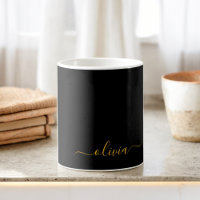 Black Gold Girly Script Monogram Name Modern