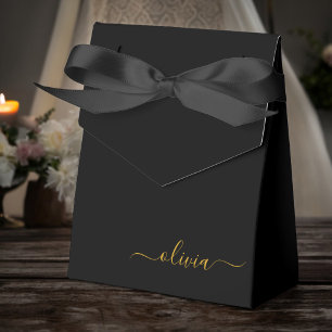 Black Gold Girly Script Monogram Name Modern Favour Box