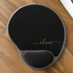 Black Gold Girly Script Monogram Name Modern Gel Mouse Mat<br><div class="desc">Gold and Black Monogram Add Your Own Name Mousepad (Mouse Pad). This makes the perfect sweet 16 birthday,  wedding,  bridal shower,  anniversary,  baby shower or bachelorette party gift for someone that loves glam luxury and chic styles.</div>