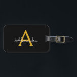 Black Gold Girly Script Monogram Name Modern Luggage Tag<br><div class="desc">Black and Gold Monogram Add your own Name Script Luggage Bag Tag The bag tag makes the perfect sweet 16 birthday,  wedding,  bridal shower,  baby shower or bachelorette party gift for someone decorating her room in style.</div>
