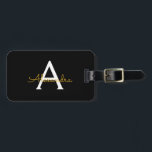 Black Gold Girly Script Monogram Name Modern Luggage Tag<br><div class="desc">Black and Gold Monogram Add your own Name Script Luggage Bag Tag The bag tag makes the perfect sweet 16 birthday,  wedding,  bridal shower,  baby shower or bachelorette party gift for someone decorating her room in style.</div>