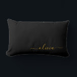 Black Gold Girly Script Monogram Name Modern Lumbar Cushion<br><div class="desc">Gold and Black Monogram Add Your Own Name Lumbar Pillow. This makes the perfect sweet 16 birthday,  wedding,  bridal shower,  anniversary,  baby shower or bachelorette party gift for someone that loves glam luxury and chic styles.</div>