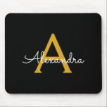 Black Gold Girly Script Monogram Name Modern Mouse Mat<br><div class="desc">Gold and Black Monogram Add Your Own Name Mousepad (Mouse Pad). This makes the perfect sweet 16 birthday,  wedding,  bridal shower,  anniversary,  baby shower or bachelorette party gift for someone that loves glam luxury and chic styles.</div>