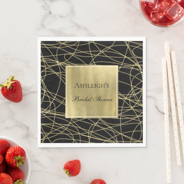 Black Gold Glam Abstract Bridal Shower Napkin (Insitu)