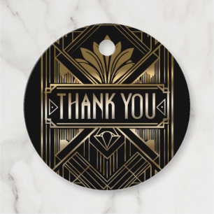 Black & Gold Glam Art Deco Wedding  Favour Tags