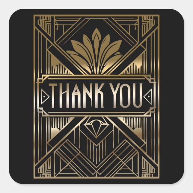 Black & Gold Glam Art Deco Wedding  Square Sticker (Front)