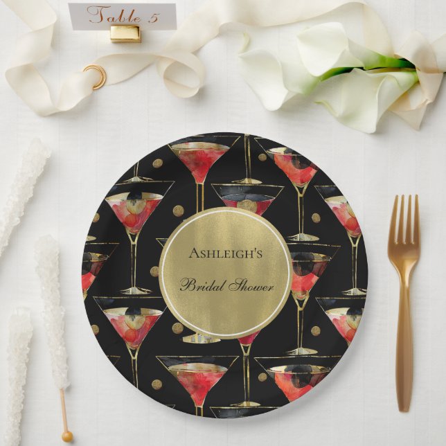 Black Gold Glam Drinks Bridal Shower Paper Plate (Wedding)