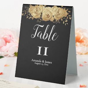 Black Gold Glam Glitter Wedding Table Number