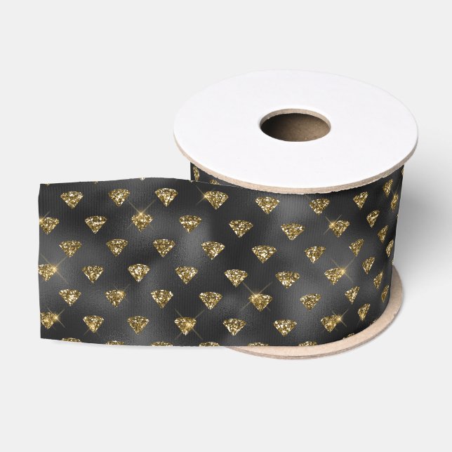 Black & Gold glam pattern Grosgrain Ribbon (Spool)