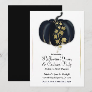 Black & Gold Glam Pumpkin Halloween Dinner Party Invitation