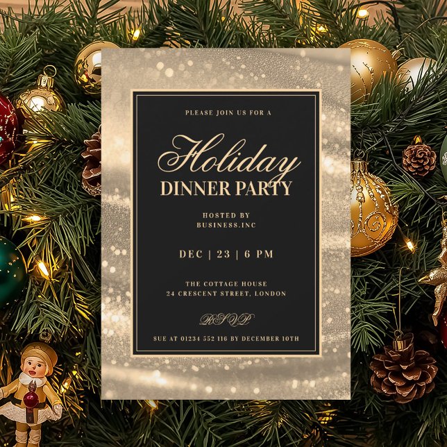 Black & Gold Glam Sequins Holiday Dinner Party Invitation (Black & Gold Glam Sequins Holiday Dinner Party Invitation)