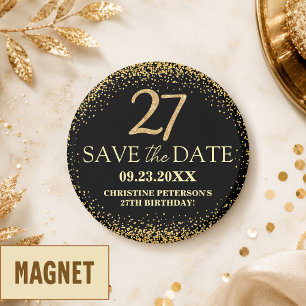Black Gold Glitter 27th Birthday Save the Date Magnet