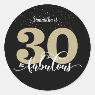 Black Gold Glitter 30 and Fabulous Birthday Classic Round Sticker