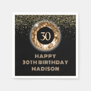 Black Gold Glitter 30th Birthday Celebration  Napkin