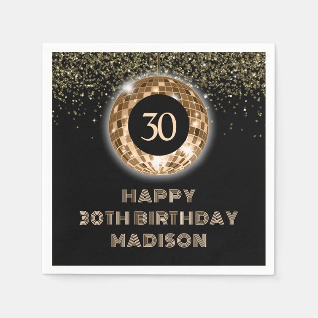 Black Gold Glitter 30th Birthday Celebration  Napkin (Front)