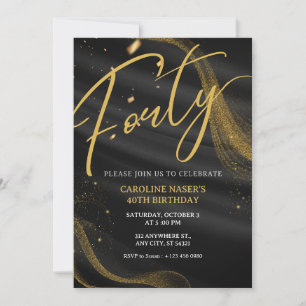 Black & Gold Glitter 40th Birthday Invitation  