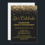 Black & Gold Glitter 45th Birthday Let's Celebrate Invitation<br><div class="desc">Forty-fifth chic invite for her,  Editable template Glam 45 party,  digital Any Age Instant download,  40th 41st 42nd 43rd 44th,  personalised 46th 47th 48th 49th,  Custom best friend Modern Calligraphy,  Forty first second third fourth,  fifth sixth seventh eighth ninth,  Personalised Elegant trendy  Golden Adult,  script simple celebration stylish wife</div>